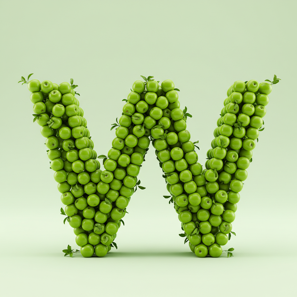 Green apples — letter W (variant 2)