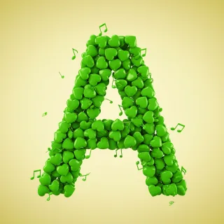 Green hearts — letter A (variant 2)
