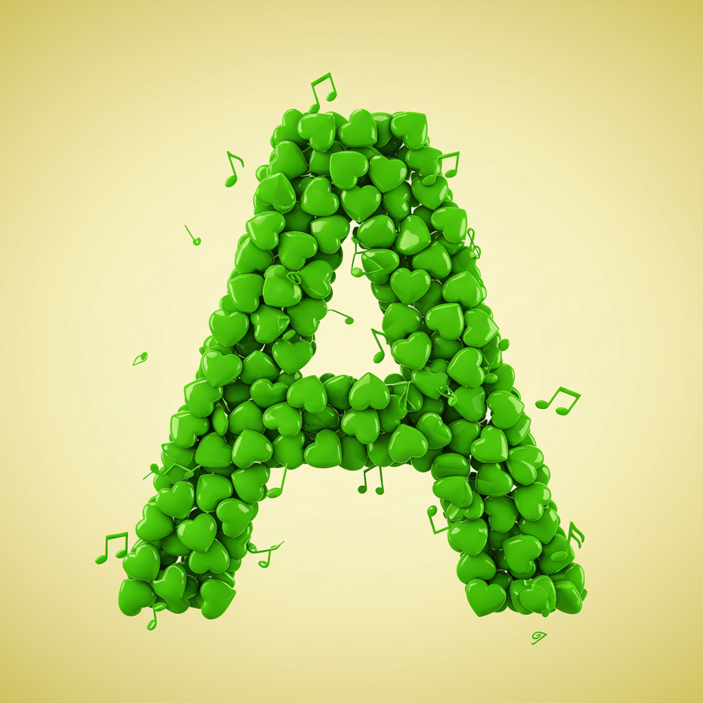 Green hearts — letter A (variant 2)