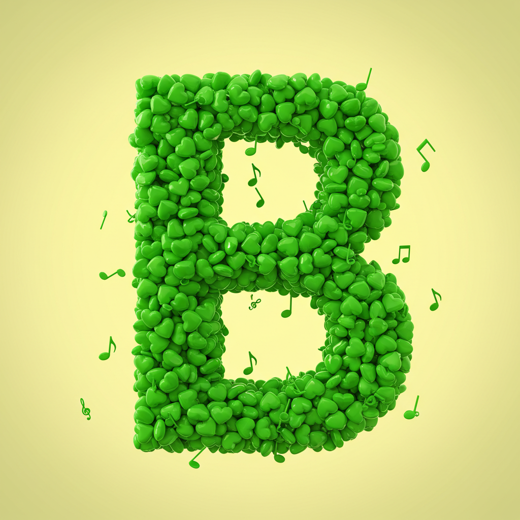 Green hearts — letter B (variant 2)