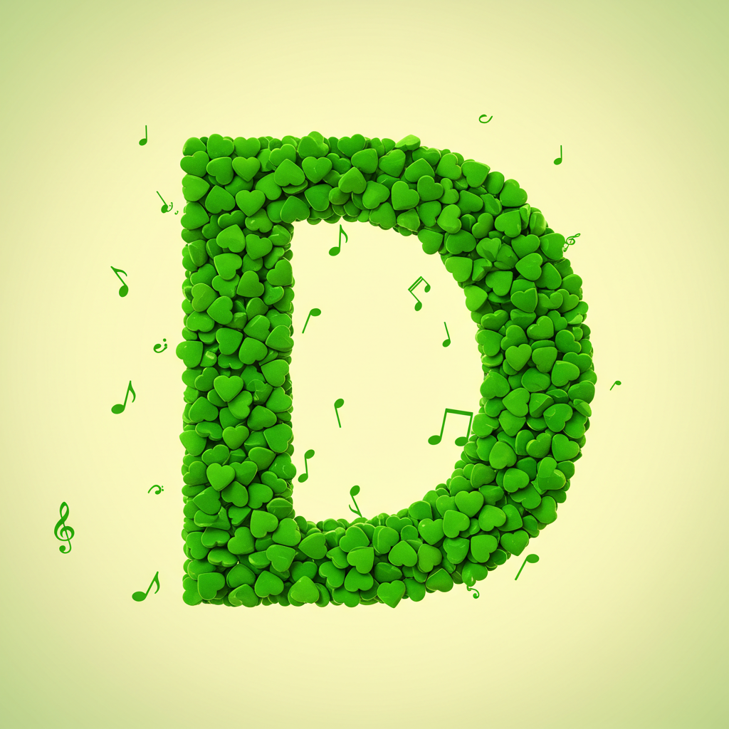 Green hearts — letter D (variant 2)
