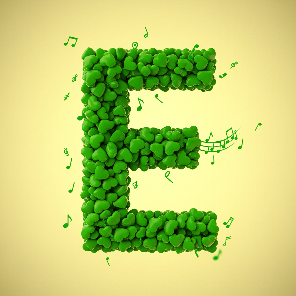 Green hearts — letter E (variant 2)