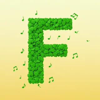 Green hearts — letter F (variant 2)
