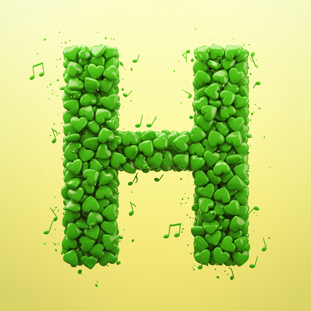 Green hearts — letter H