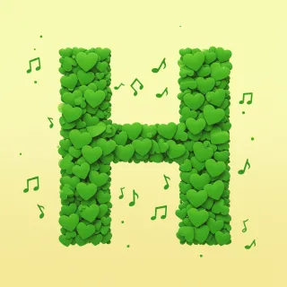Green hearts — letter H (variant 2)