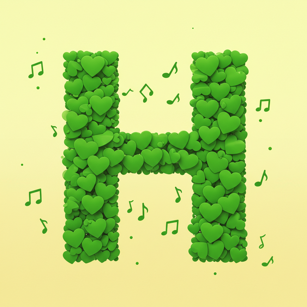 Green hearts — letter H (variant 2)