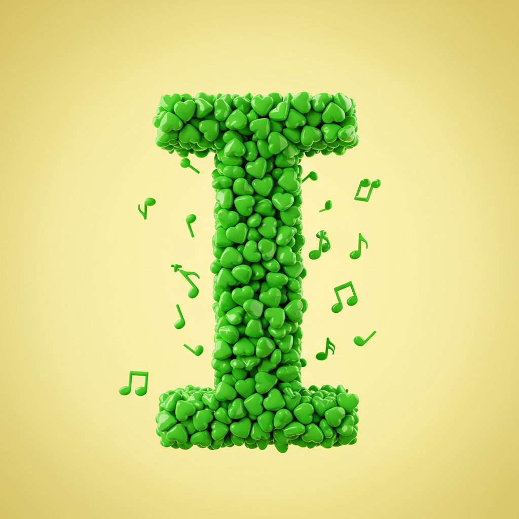 Green hearts — letter I (variant 2)