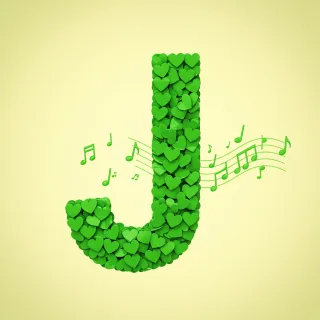 Green hearts — letter J (variant 2)