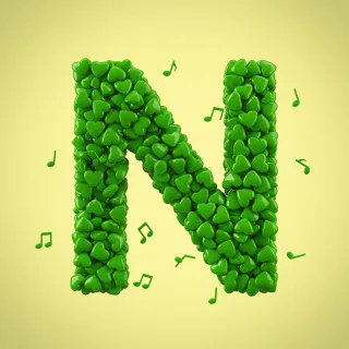 Green hearts — letter N