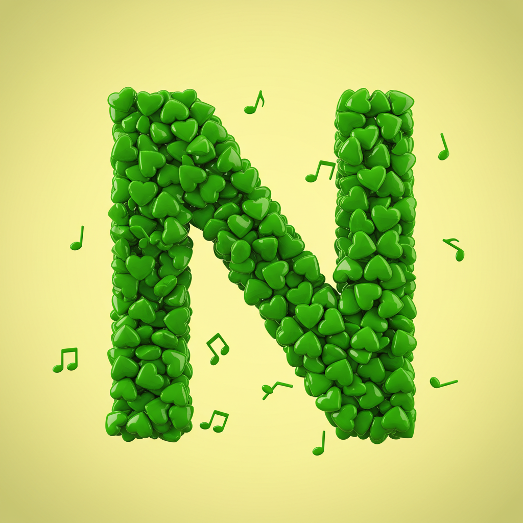 Green hearts — letter N