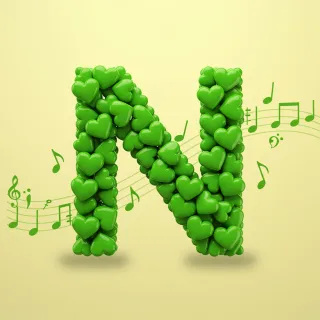 Green hearts — letter N (variant 2)