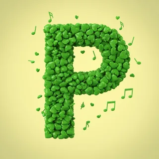 Green hearts — letter P (variant 2)