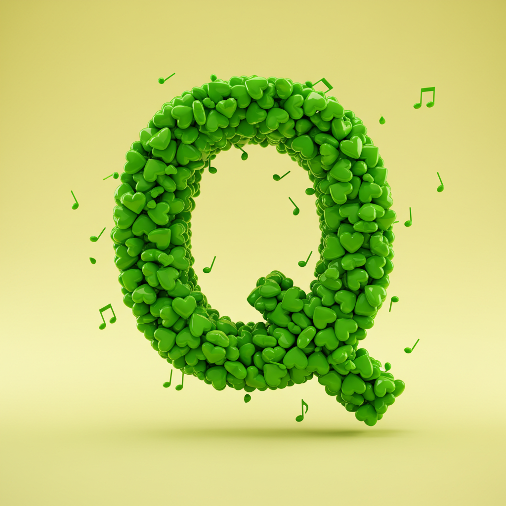 Green hearts — letter Q (variant 2)