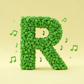 Green hearts — letter R
