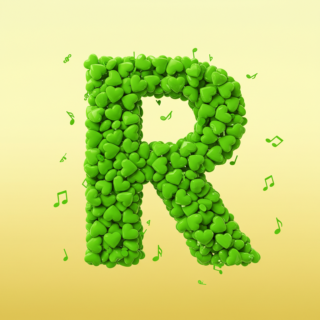 Green hearts — letter R (variant 2)