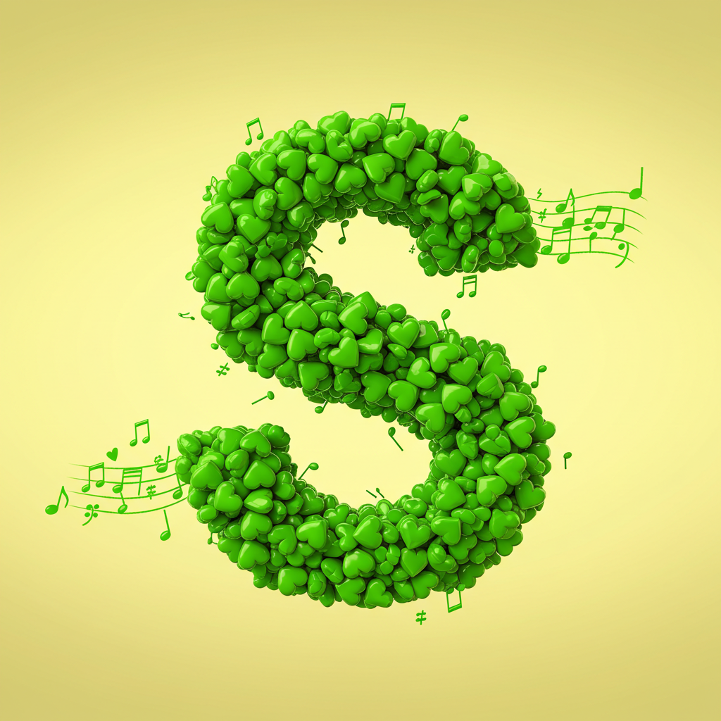 Green hearts — letter S (variant 2)
