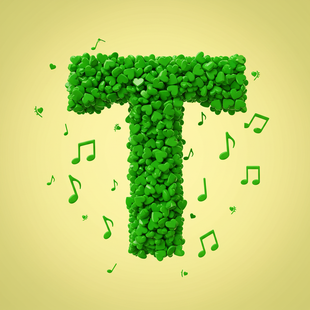 Green hearts — letter T (variant 2)