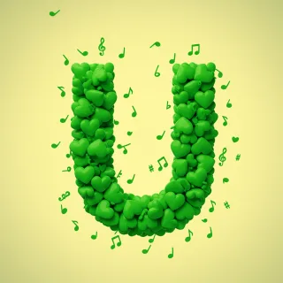 Green hearts — letter U (variant 2)