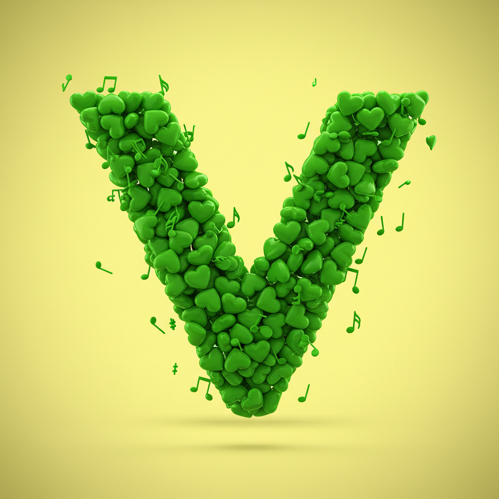 Green hearts — letter V