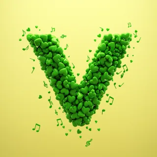 Green hearts — letter V (variant 2)