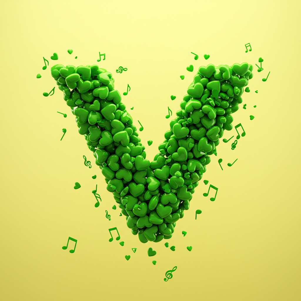 Green hearts — letter V (variant 2)