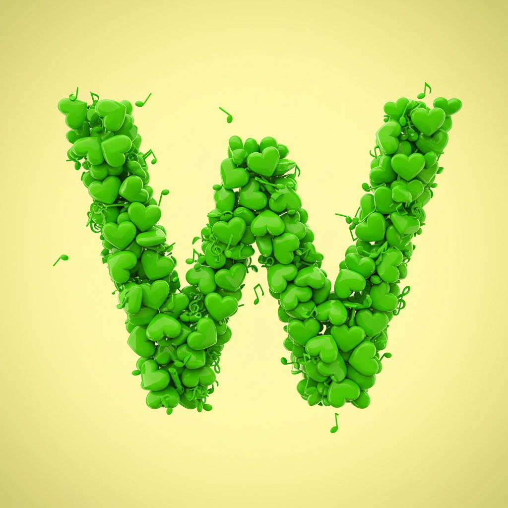 Green hearts — letter W