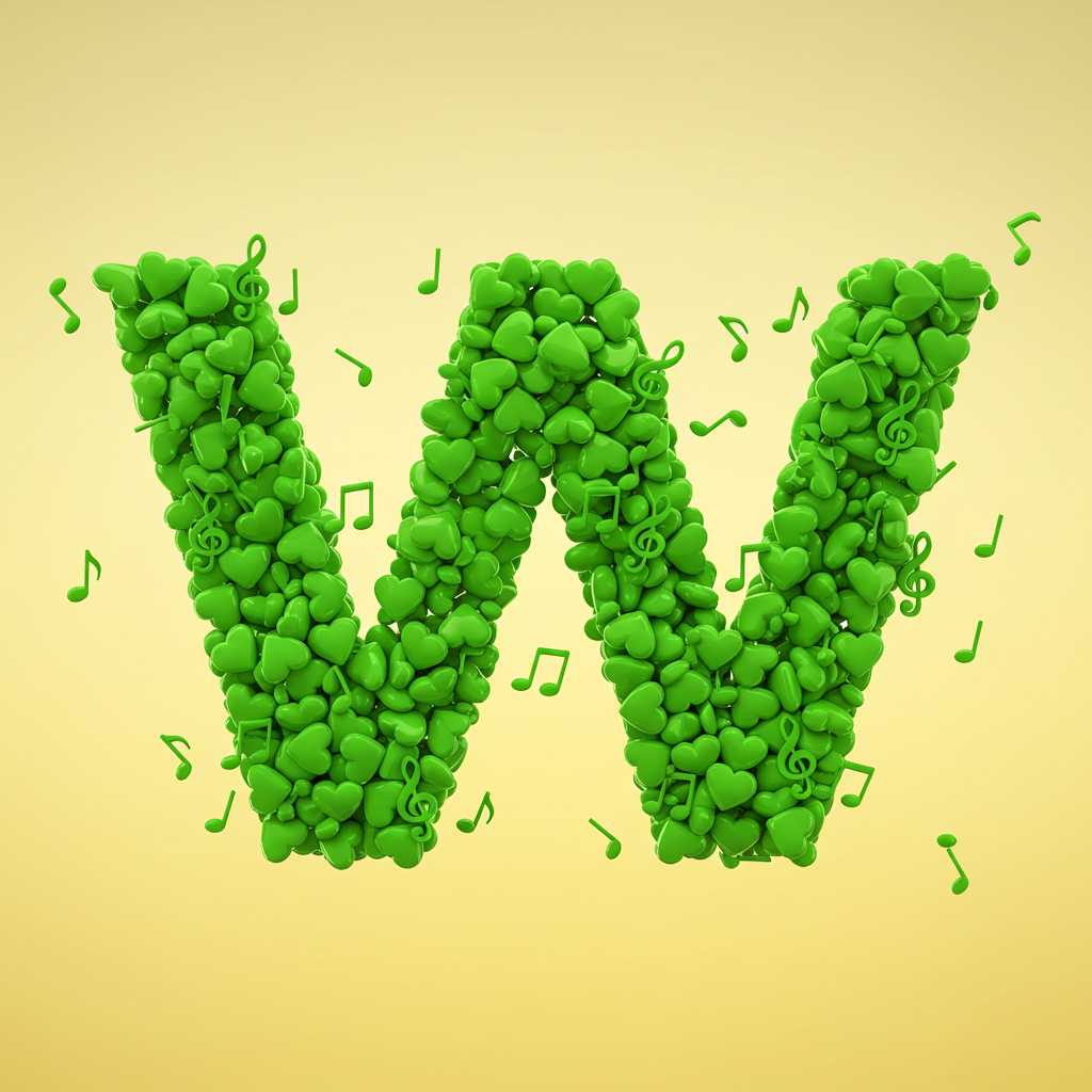 Green hearts — letter W (variant 2)