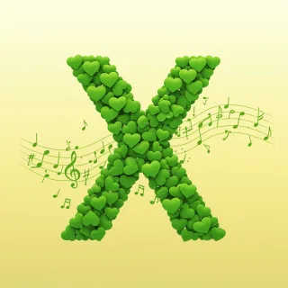 Green hearts — letter X (variant 2)