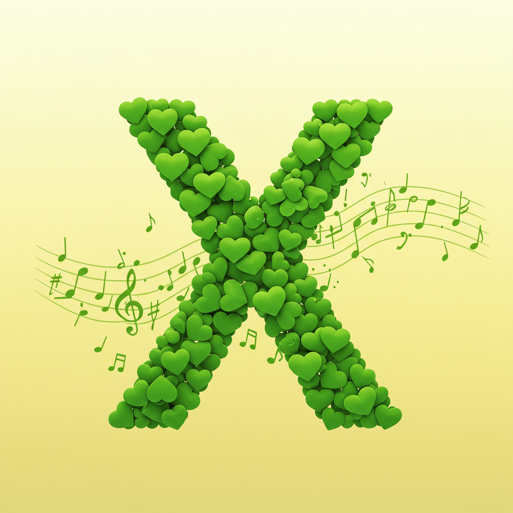 Green hearts — letter X (variant 2)