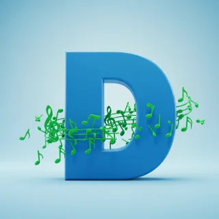 Green music notes — letter D (variant 2)
