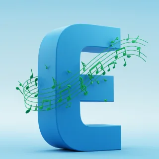 Green music notes — letter E (variant 2)