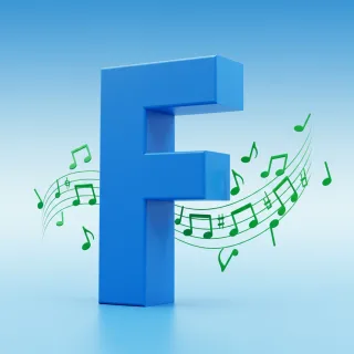 Green music notes — letter F (variant 2)