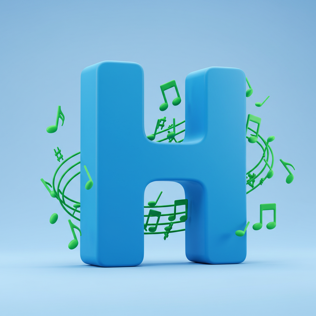 Green music notes — letter H