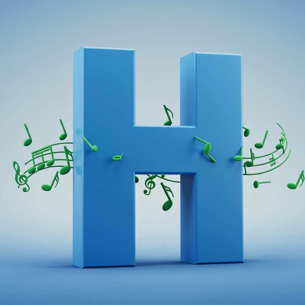 Green music notes — letter H (variant 2)