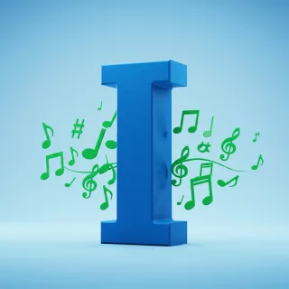 Green music notes — letter I