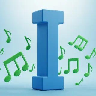 Green music notes — letter I (variant 2)