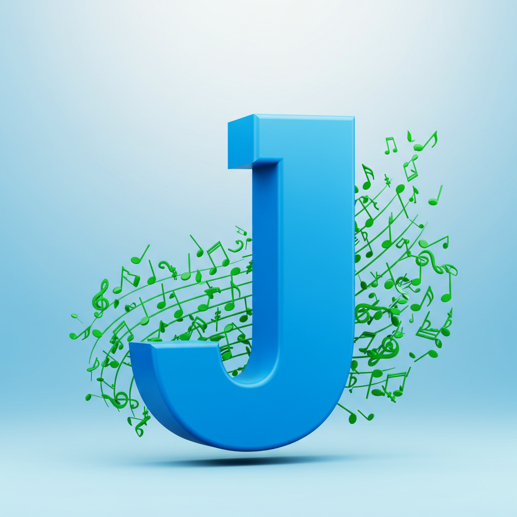 Green music notes — letter J (variant 2)