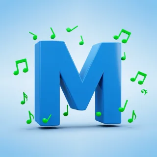 Green music notes — letter M