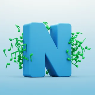 Green music notes — letter N