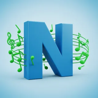 Green music notes — letter N (variant 2)