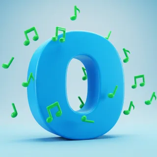 Green music notes — letter O (variant 2)