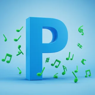 Green music notes — letter P (variant 2)