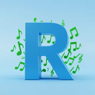 Green music notes — letter R (variant 2)