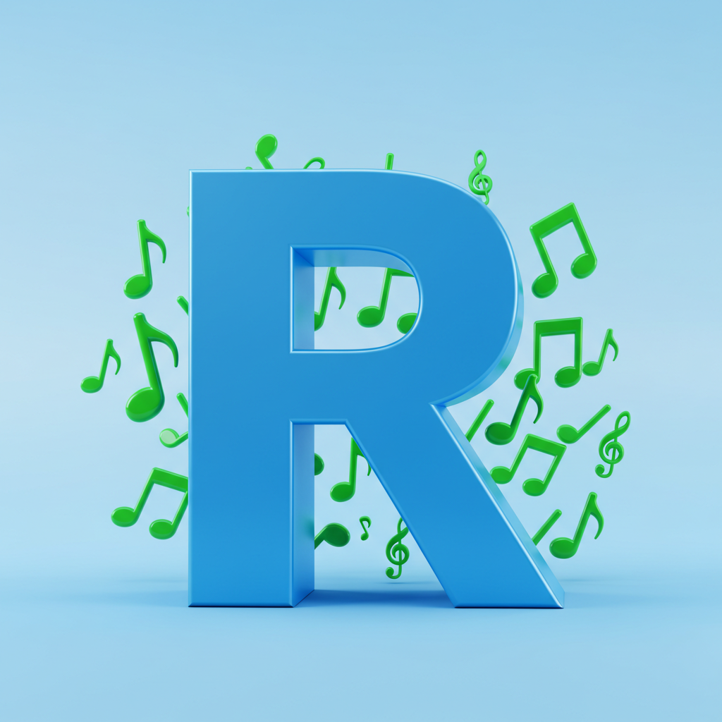 Green music notes — letter R (variant 2)