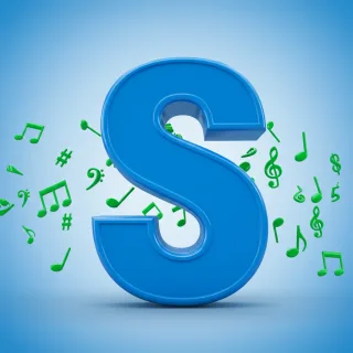 Green music notes — letter S (variant 2)