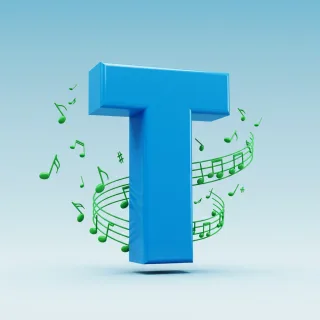Green music notes — letter T (variant 2)