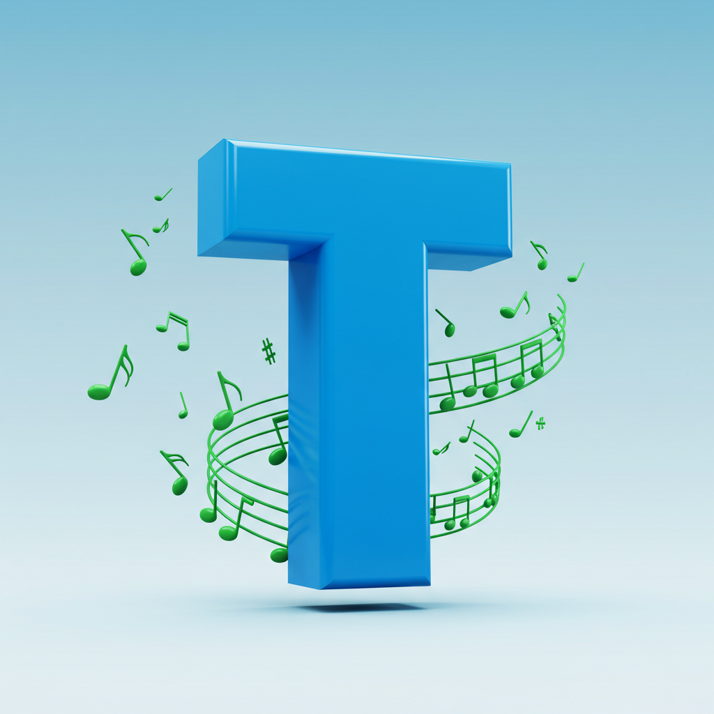 Green music notes — letter T (variant 2)