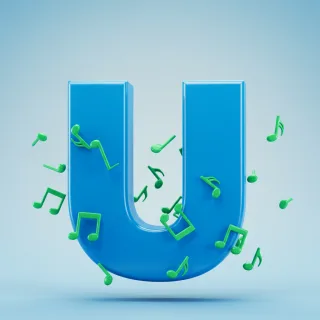 Green music notes — letter U (variant 2)