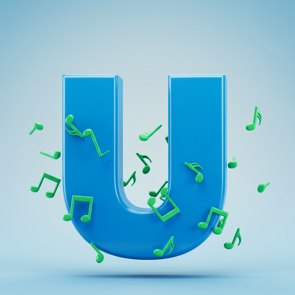 Green music notes — letter U (variant 2)