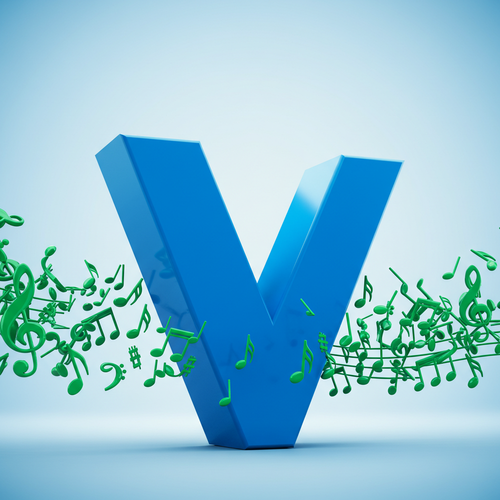 Green music notes — letter V (variant 2)